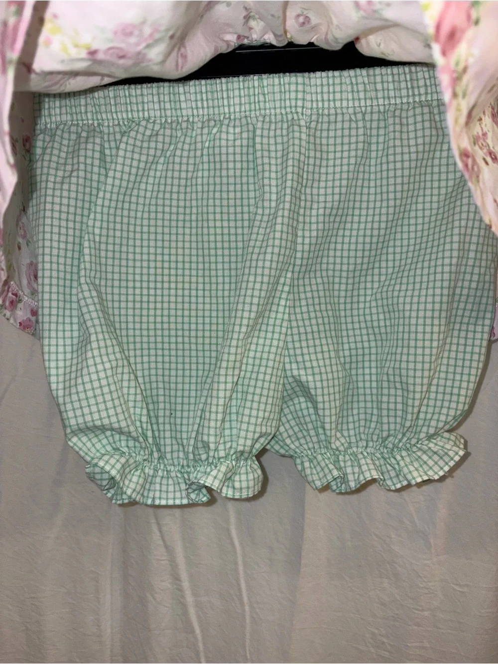 Girls Pink Floral & Green Check Bunny Dress - Kids Matching Sets